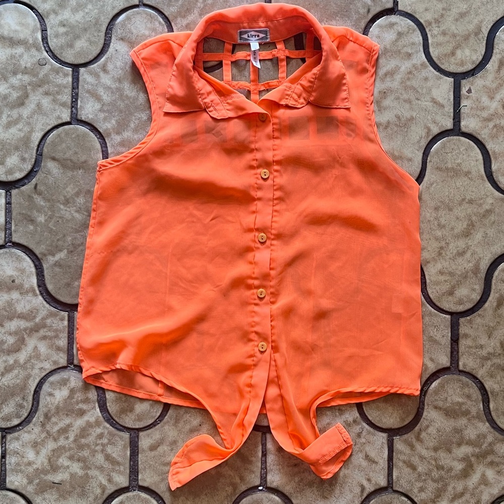 Kirra - Button Down Neon Orange Shirt